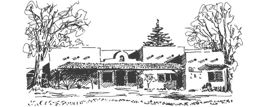 A hand-drawn image of the front of the Center for Action and Contemplation.