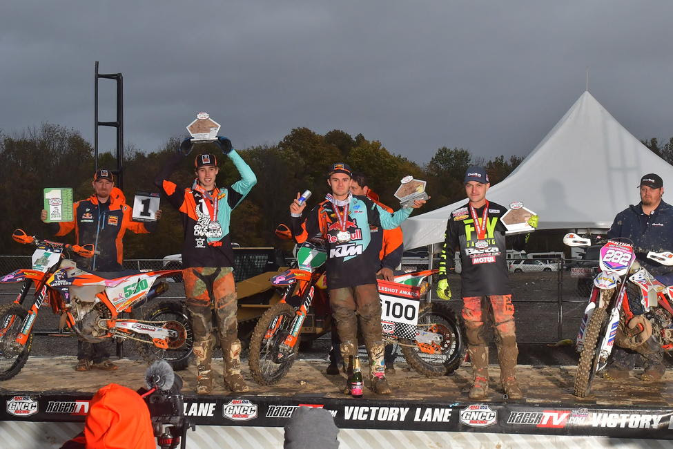 Josh Toth (center), Ben Kelley (left) and Mike Witkowski (right) rounded out the last XC2 250 Pro class podium of the 2018 season.