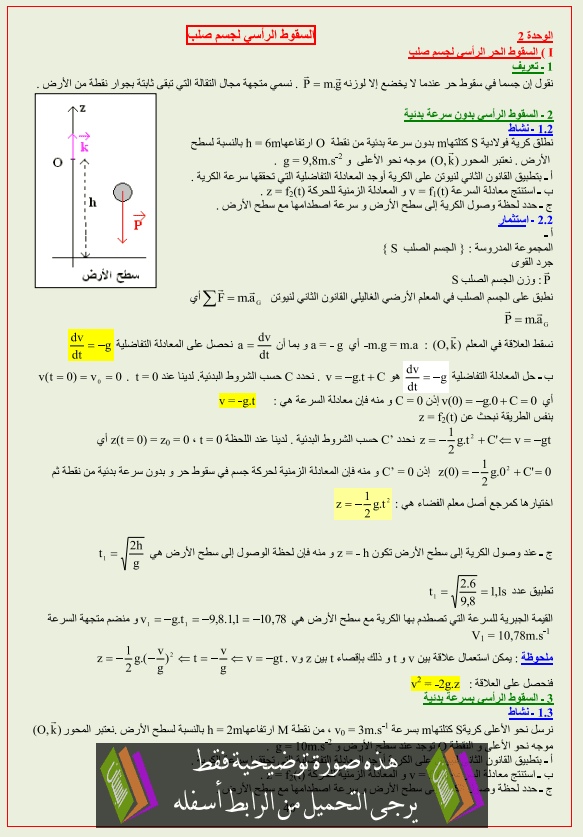 درس الفيزياء: السقوط الرأسي لجسم صلب – الثانية باكالوريا علوم رياضية Asokot-araesi