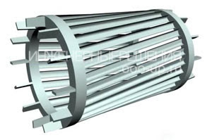 Short-circuited 'squirrel-cage' rotor most widely used in asynchronous electric motors (shown without shaft and core)