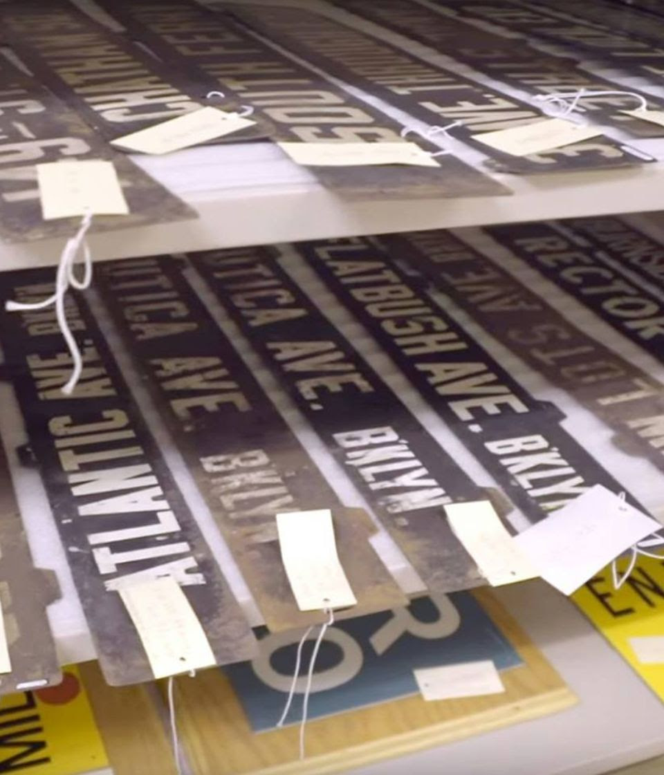 Vintage Signs in New York Transit Museum Archives Storage 