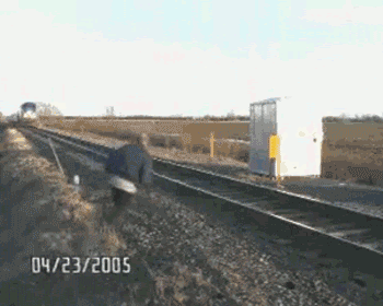 guy nearly getting killed by train