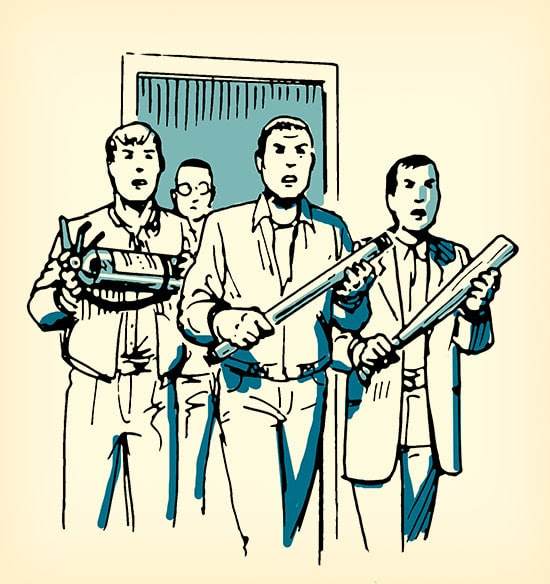 men with weapons ready to fight shooter illustration