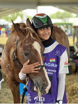 First Indian young lady rider Nida Anjum Chelat with her companion horse Epsilonn Salou after completing the  FEI Equestrian World Endurance Championship for Young riders and Juniors, Castelsagrat, France