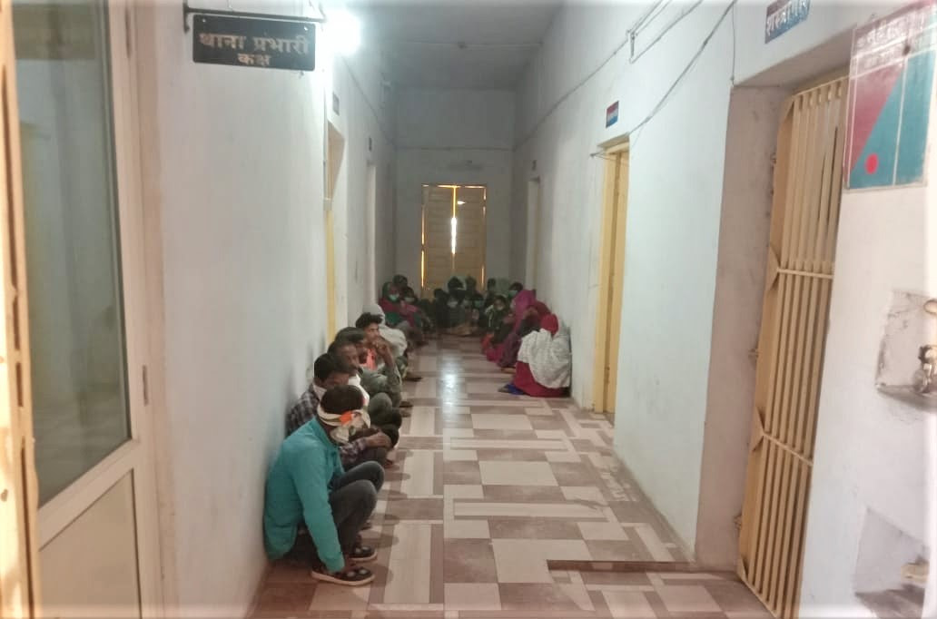 Detained Christians await interrogation at Udaigarh police station in Madhya Pradesh, India on Feb. 7, 2021. (Morning Star News)