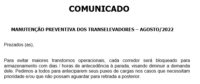 COMUNICADO MANUTENÇÃO