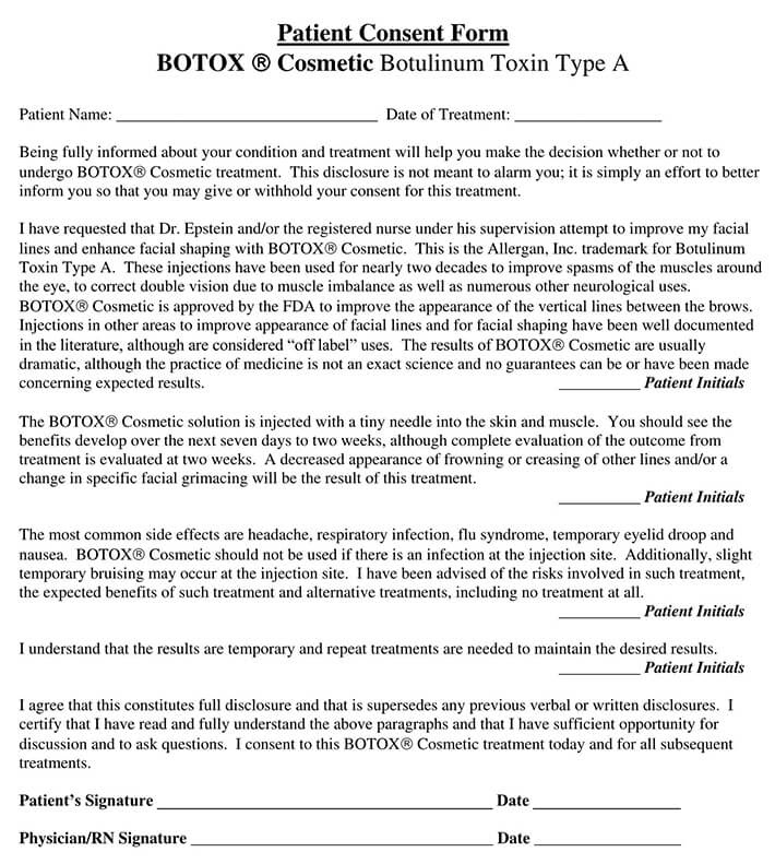 Free BOTOX® (Botulinum Toxin) Patient Consent Forms