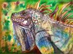 9x12 Iguana Lizard Reptile Scales Colorful Mixed Media Painting Penny StewArt - Posted on Saturday, December 13, 2014 by Penny Lee StewArt