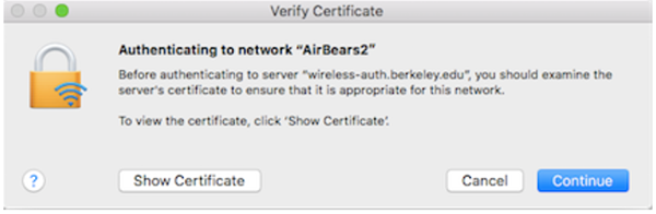 screenshot of Wi-Fi message on Mac