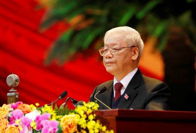 Vietnam's General Secretary of the Communist Party Nguyen Phu Trong
speaks at the opening ceremony of the 13th national congress of the ruling
communist party of Vietnam is seen at the National Convention Center in Hanoi,
Vietnam, 26 January, 2021 (Photo: VNA/Handout via Reuters).