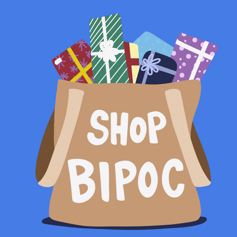 GIF of a shopping bag with GIFs that say "shop BIPOC"