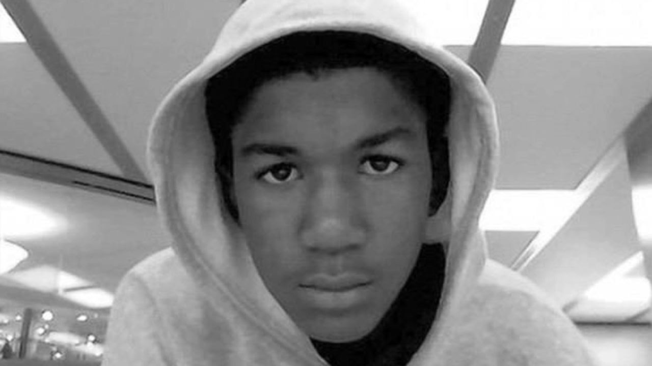 Image of Trayvon Martin with his hoodie pulled up