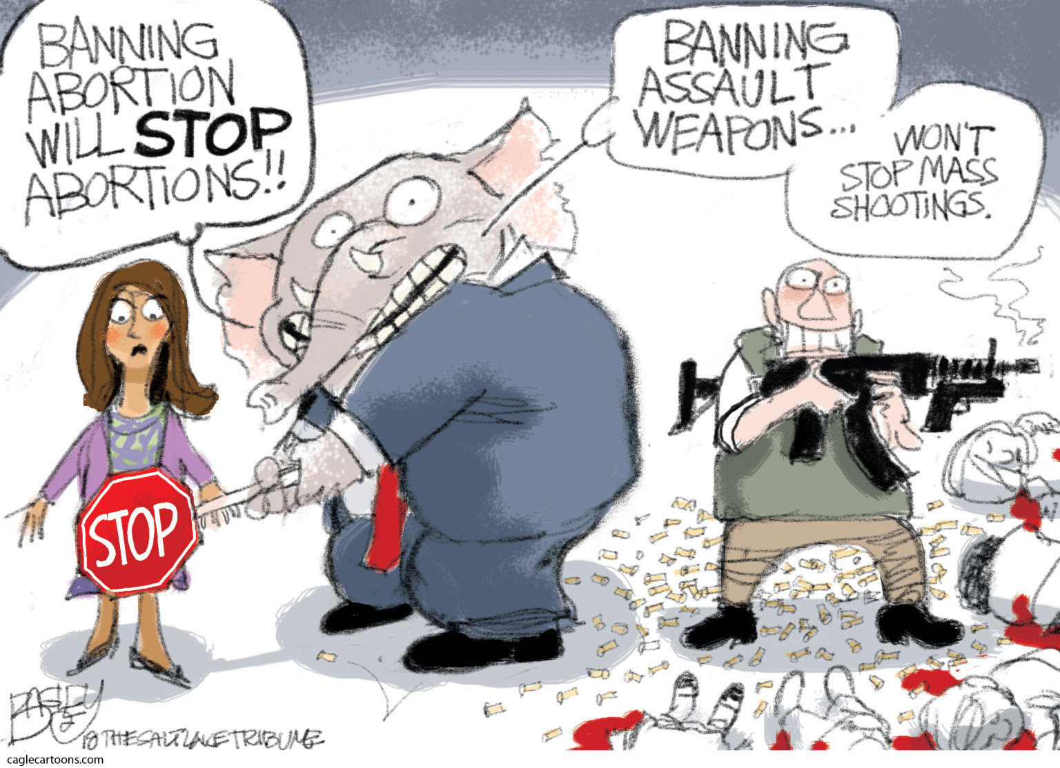 Republican hypocrisy on banning abortion rights but doing nothing on gun safety measures.