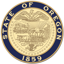 Oregon state seal in blue and gold