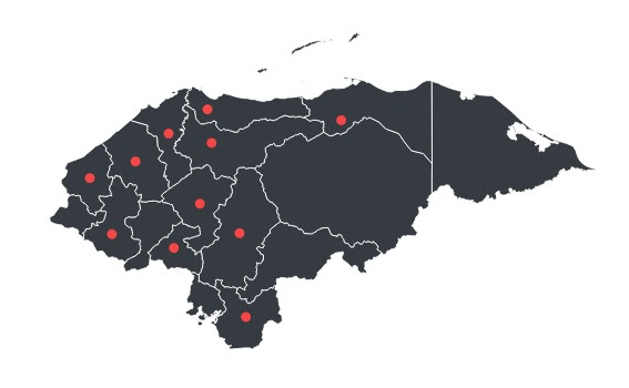 Mapa por departamentos sobre casos de coronavirus en Honduras