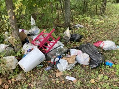 Pile of trash and debris in the woods