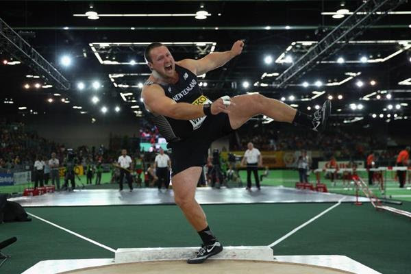 Tom Walsh in the shot put at the IAAF World Indoor Championships Portland 2016 (Getty Images)