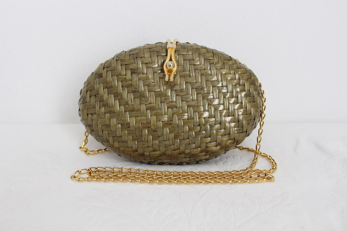 RODO ITALY DESIGNER VINTAGE GREEN WICKER BOX BAG