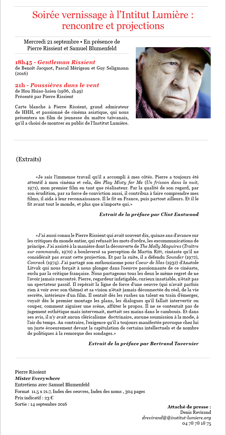 Communiqué de presse : sortie du livre Pierre Rissient, Mister Everywhere - Institut Lumière / Actes Sud