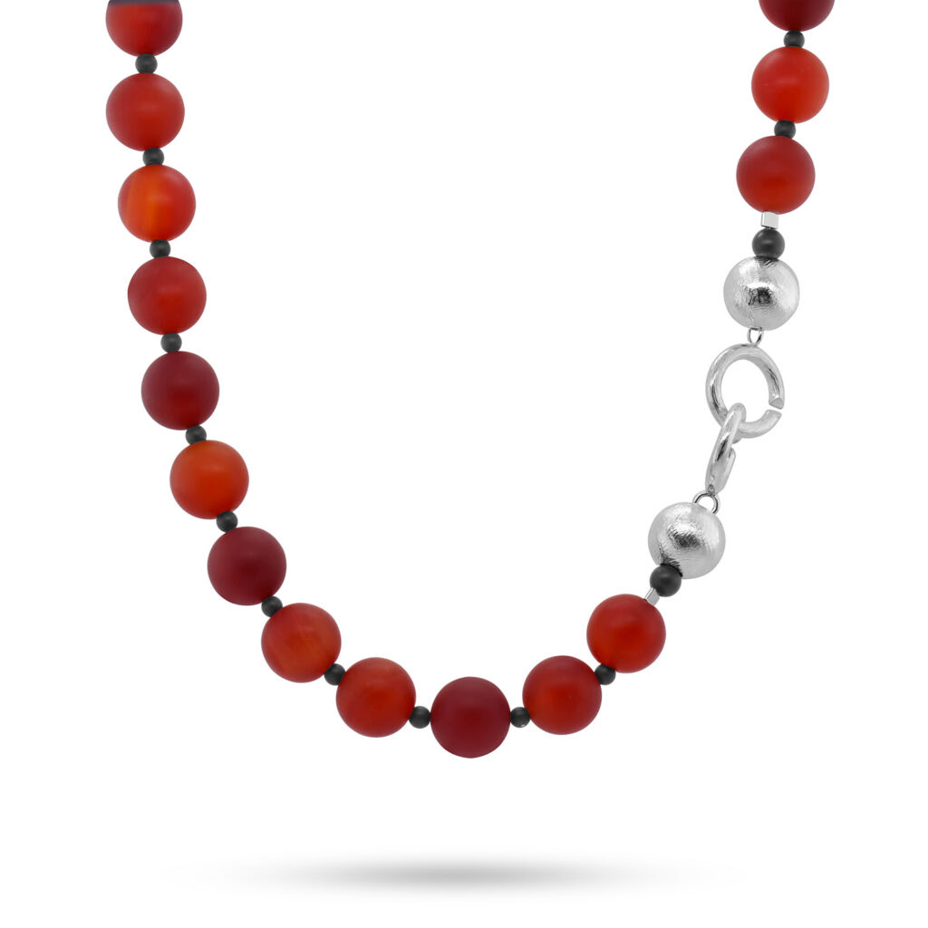 Frosted carnelian and onyx necklace by Inga Reed at designyard contemporary jewellery dublin ireland 