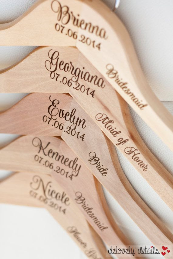 Personalized Bridesmaid Hangers - Engraved Wood Hangers - Engraved by delovely details