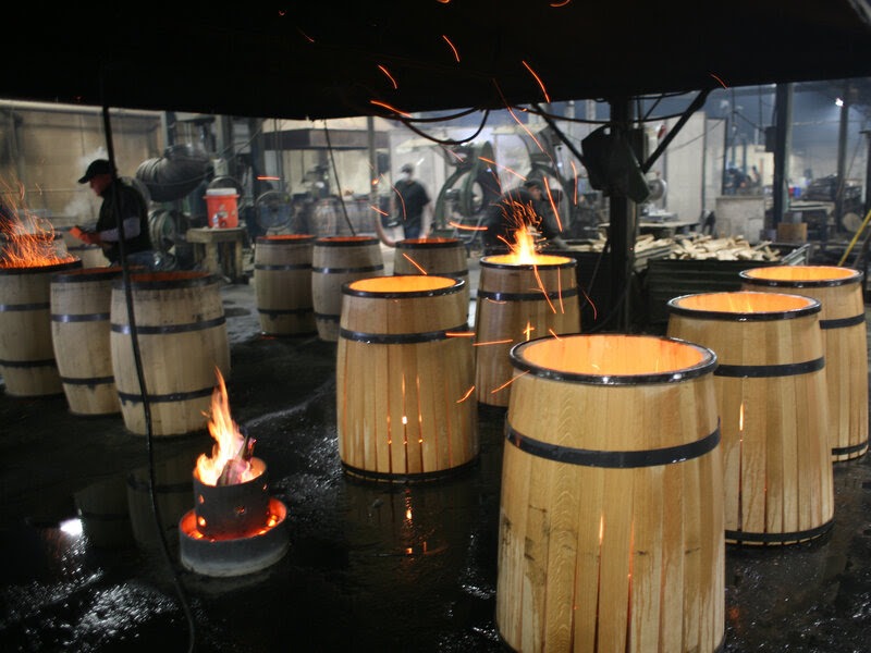 "Once we have the toast layer we'll let the barrel ignite," says Paul McLaughlin of Kelvin Cooperage in Louisville, Ky.