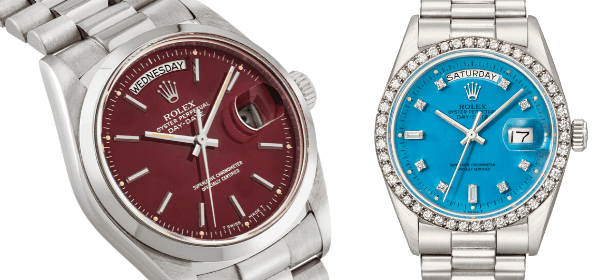 Rolex President Day-Date Maroon and Blue Stella Dials