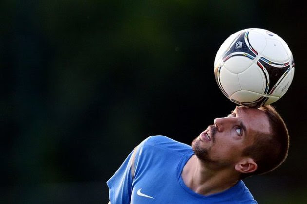 Franck Ribéry à l'entraînement près de Donetsk, le 12 juin 2012, lors de l'Euro.