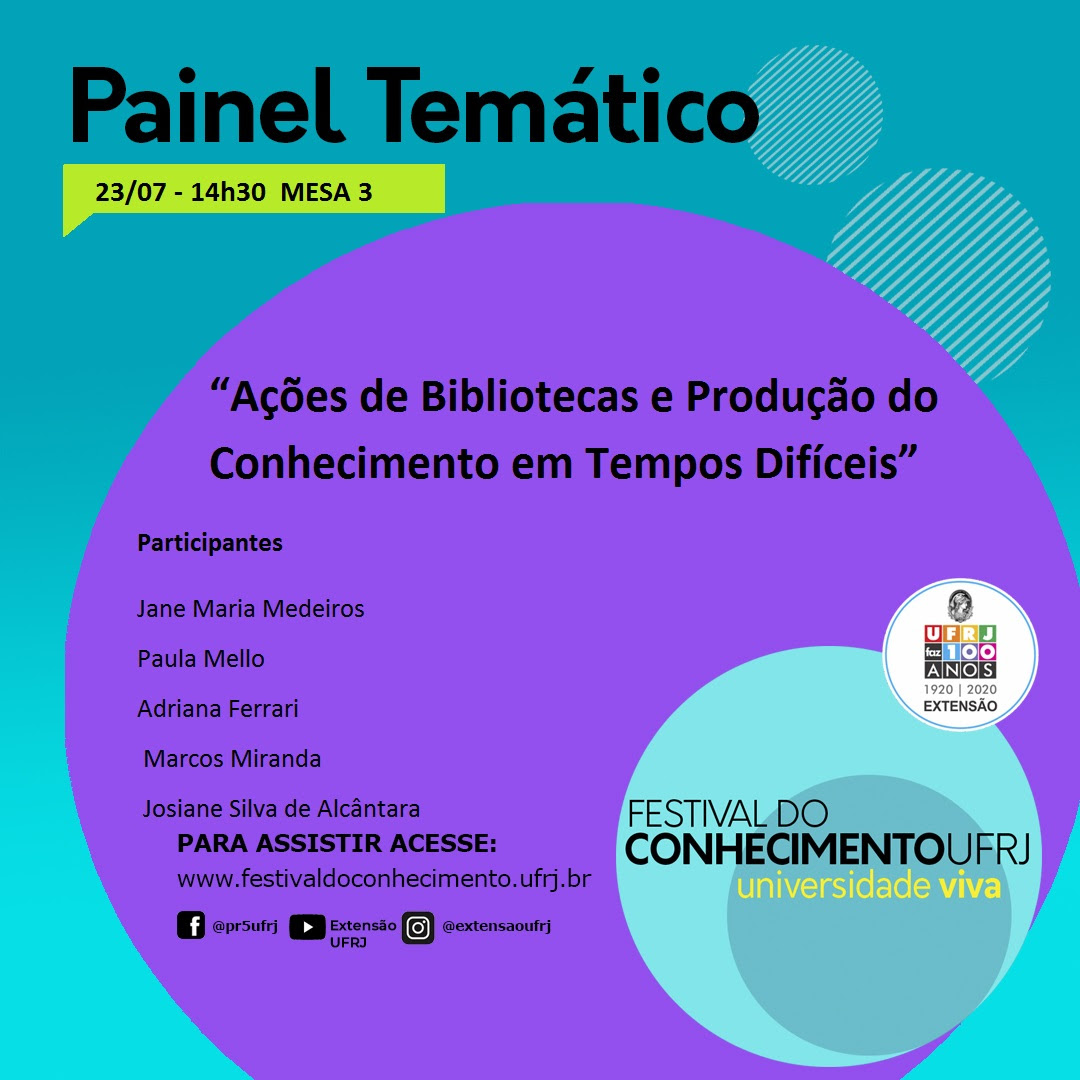 Festival do conhecimento 2020 Ações de Bibliotecas e Produção do Conhecimento em Tempos Difíceis