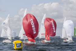 J/22s sailing spinnakers at J/22 Worlds- Travemunde, Germany