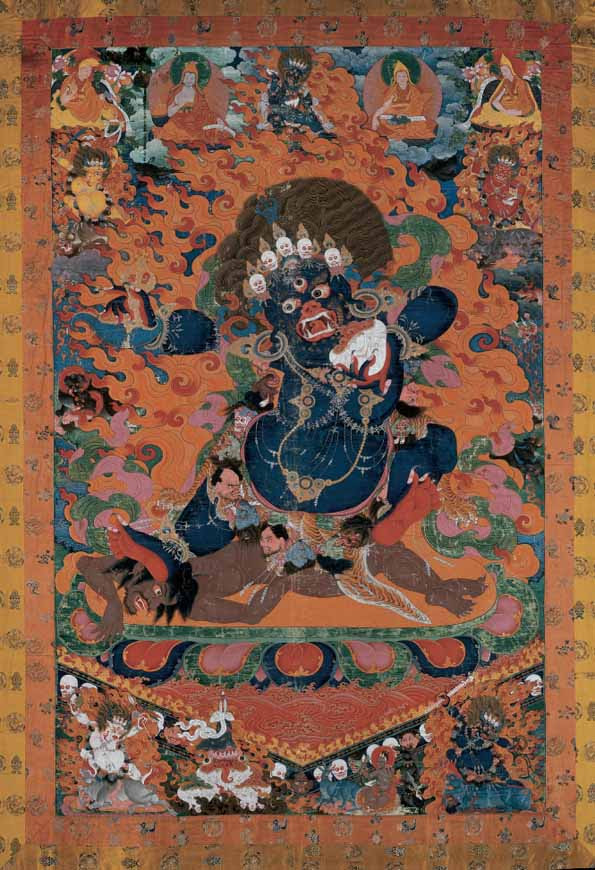 Yama, Tibet, Mid-Seventeenth to Early Eighteenth Century. Distemper (Pigments Mixed with Egg Yolk, Egg White, and/or Glue) on Cloth, 72⅜" × 46⅝". Metropolitan Museum of Art, New York.