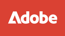 White Adobe logo on a red background.