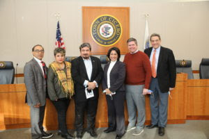 Officials demand that BNSF Railways stop lying and be accountable for the flooding problems being caused by their cement resurfacing of property. BNSF owns 7 percent of the land in the Town of Cicero. Flooding from BNSF property has impacted homes in suburbs throughout the Chicagoland suburbs. BNSF refuses to be accountable. Pictured are Cicero Trustee Victor Garcia, Clerk Maria Punzo-Arias, Cook County Commissioner Frank Aguilar, State Rep. Lisa Hernandez, State Rep. Mike Zalewski and State Senator Steve Landek.