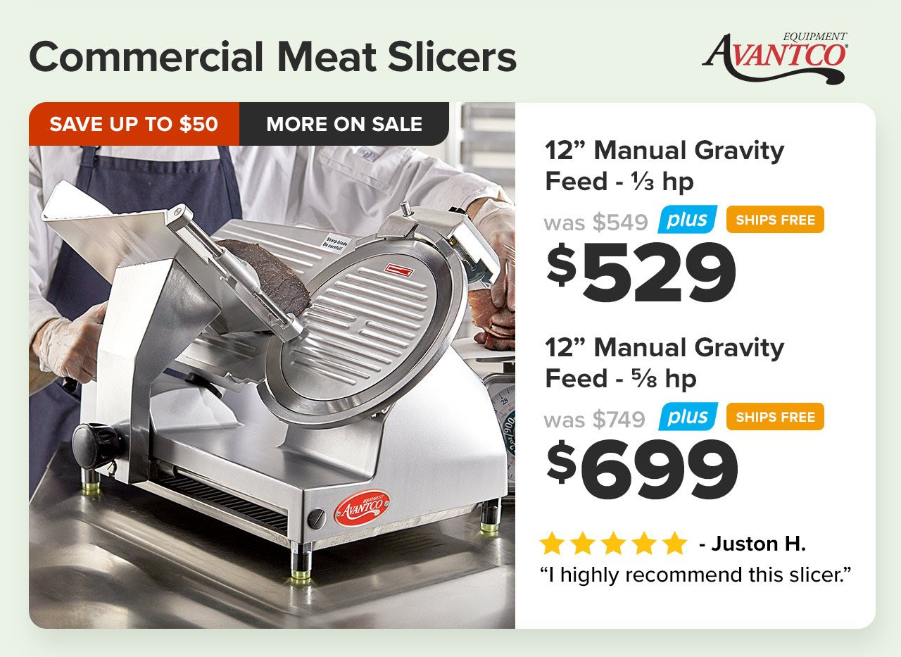 Avantco 13 Meat Slicer - Manual Gravity Feed, 3/4 hp