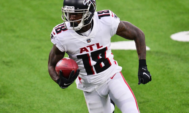 Calvin Ridley with a reception in 2020 for Falcons versus Chargers