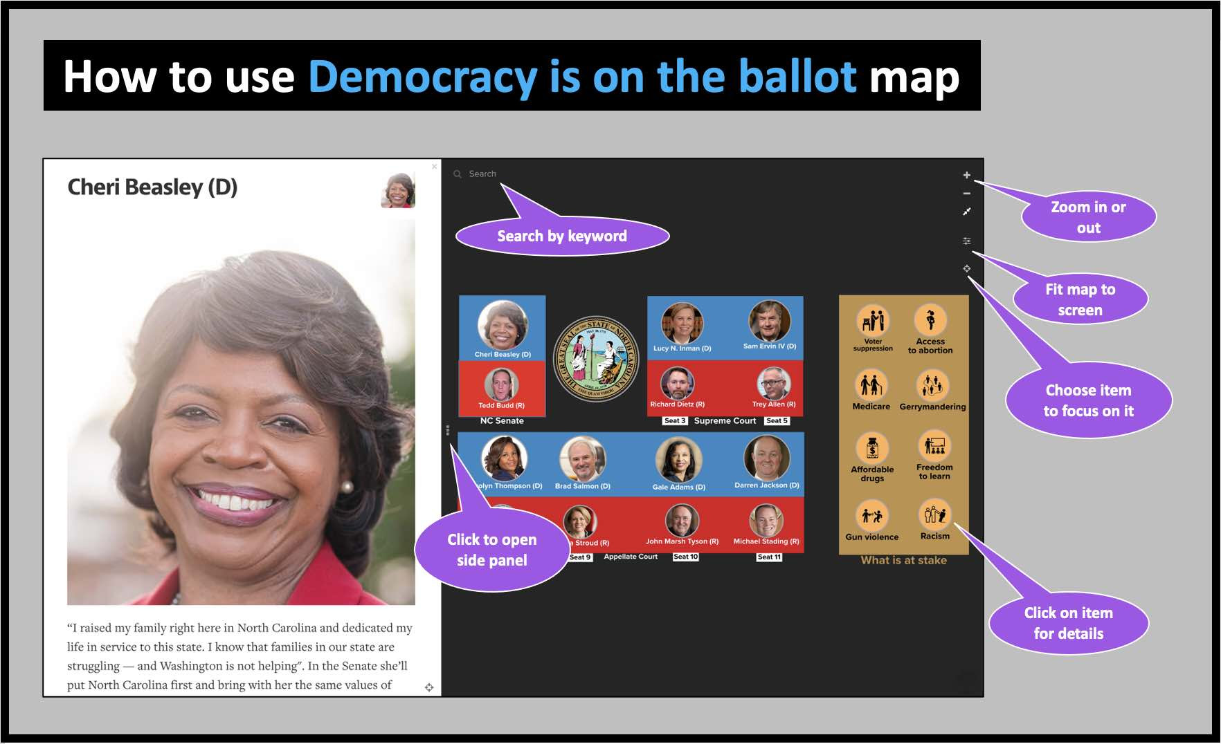 How to use the Democracy is on the ballot map