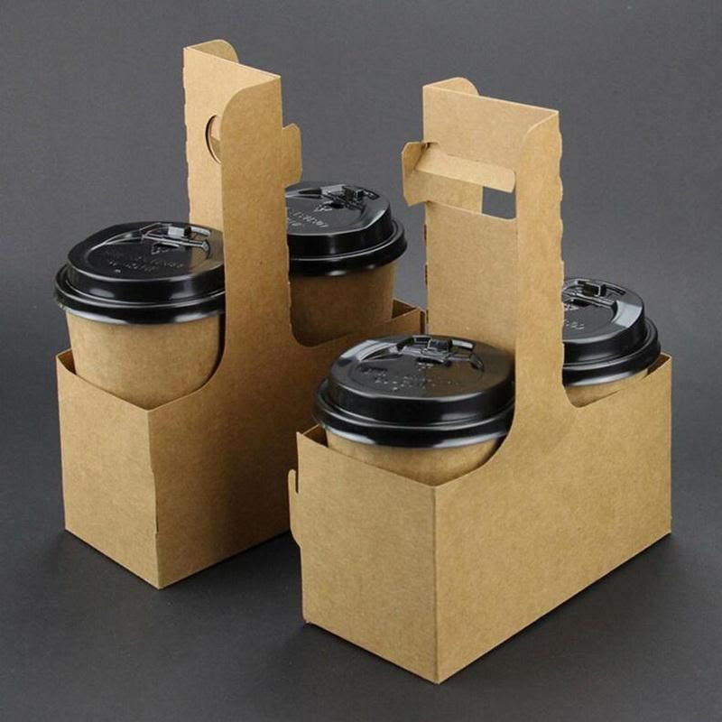 Wholesale Takeaway Kraft Paper Cup Holder Clip Disposable Coffee Drink