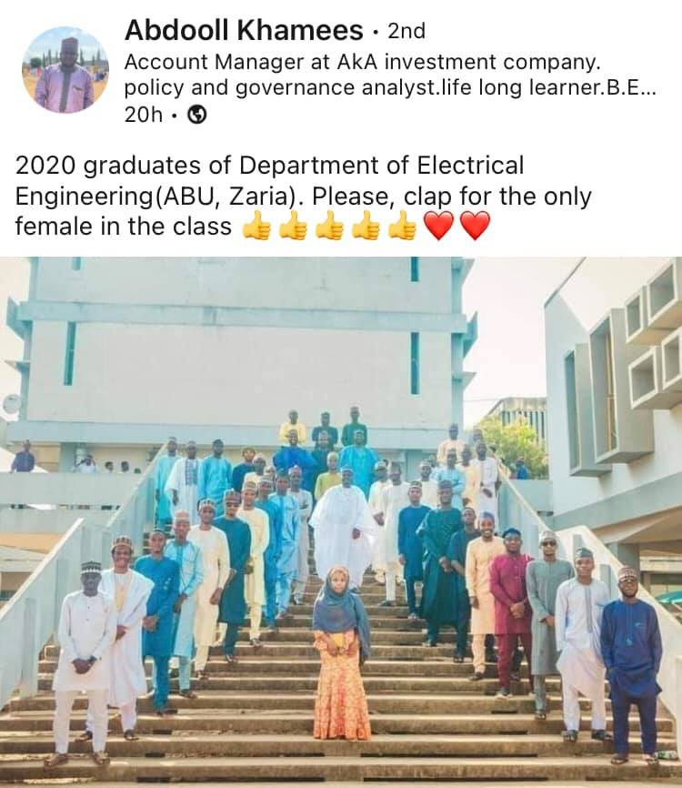 Lady praised for being the only female graduate in ABU