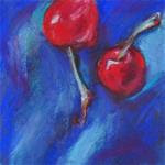 2 CHERRIES - 5" x 5" pastel by Susan Roden - Posted on Tuesday, November 11, 2014 by Susan Roden