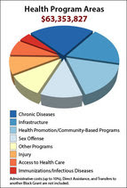 Pie chart showing breakdown of PHHS block grant funding by health program areas