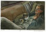 Drypoint & Watercolor: Cat Cot (& a process video) - Posted on Tuesday, April 7, 2015 by Belinda Del Pesco