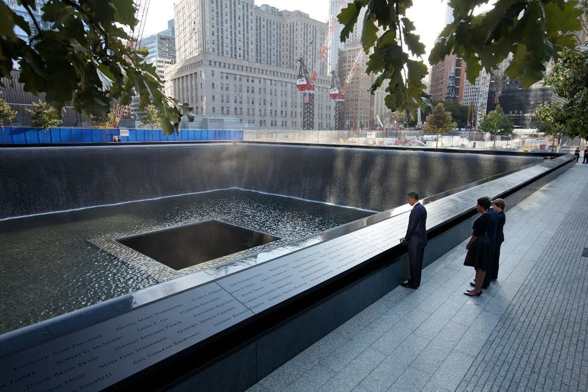 911 image of President Obama over the memorial