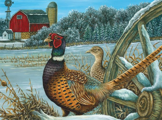 Hand-painted drawing of a pheasant. 