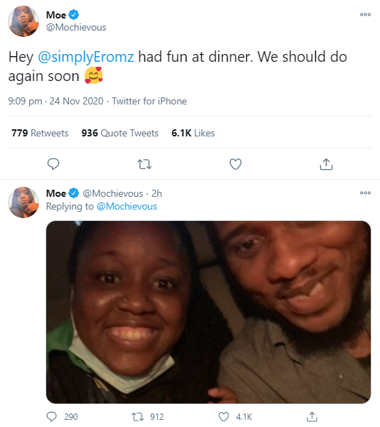 Hilarious reactions as End SARS protest frontliners, Eromz and Moe go out for dinner after he was released from prison