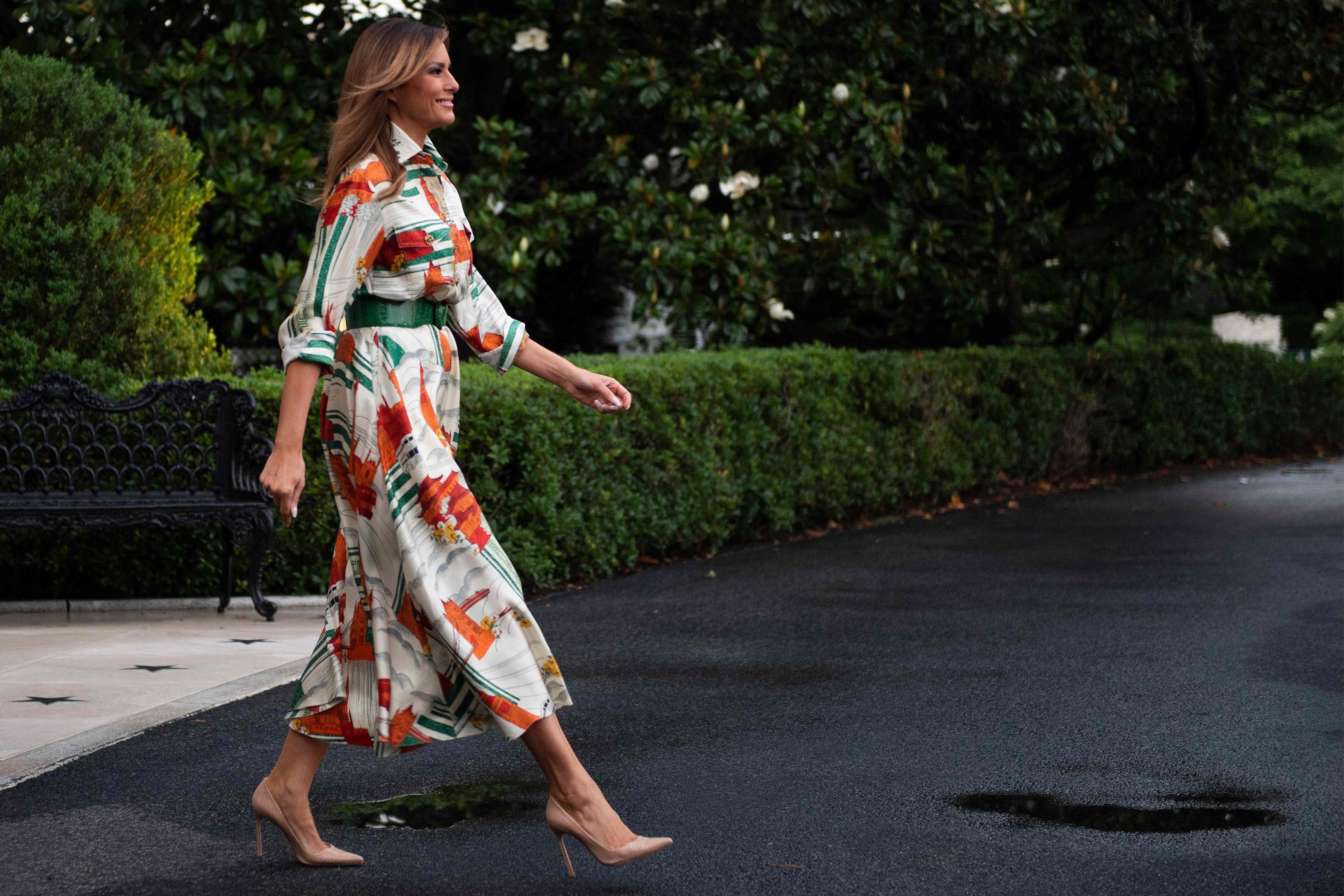  Melania Trump wore a Gucci dress printed with London landmarks on her way to the Capital