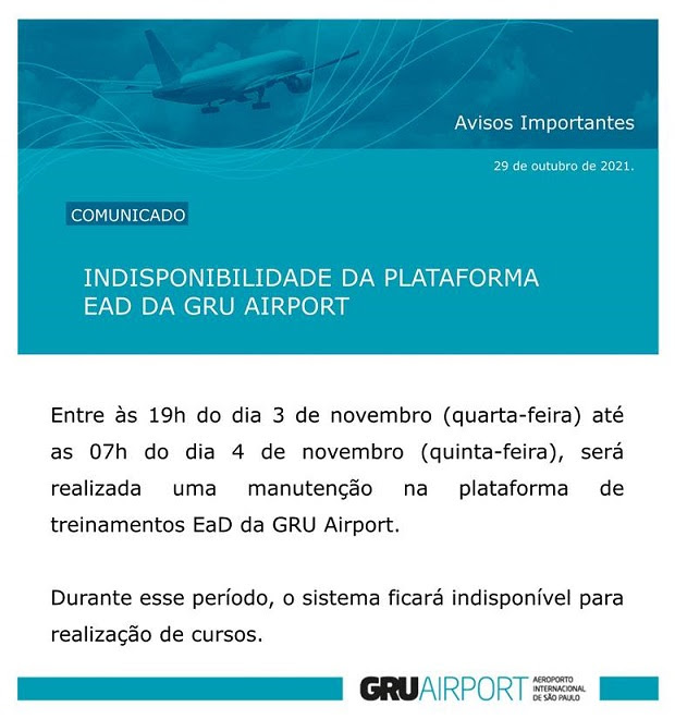 COMUNICADO GR AIRPORT  - INDISPONIBILIDADE