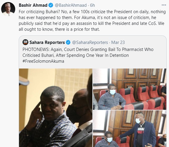 Bashir Ahmad denies report a Nigerian pharmacist is being tried for criticizing President Buhari 
