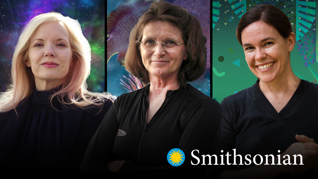 A Youtube banner featuring portraits of three Smithsonian scientists