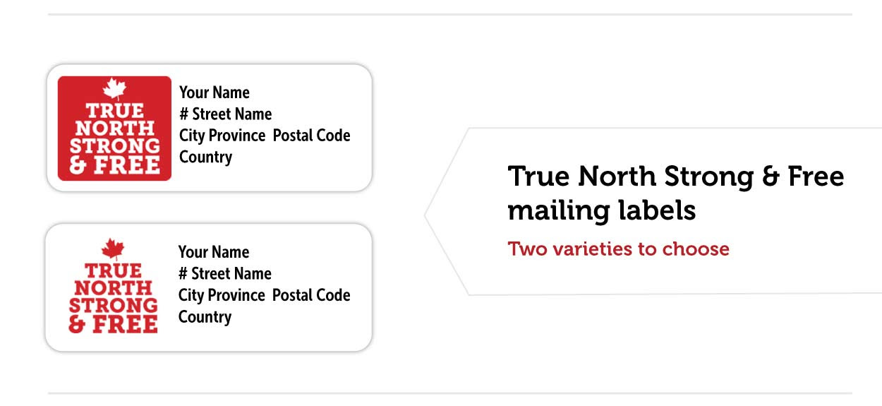 True North Strong & Free mailing labels