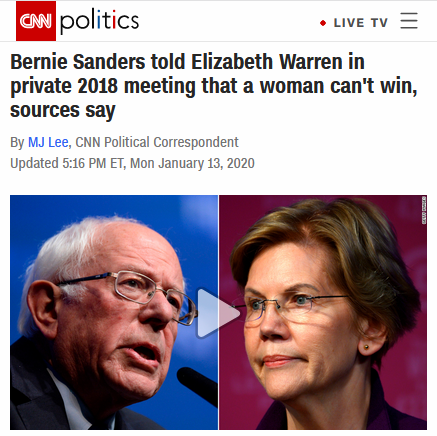 CNN: Bernie Sanders told Elizabeth Warren in private 2018 meeting that a woman can't win, sources say